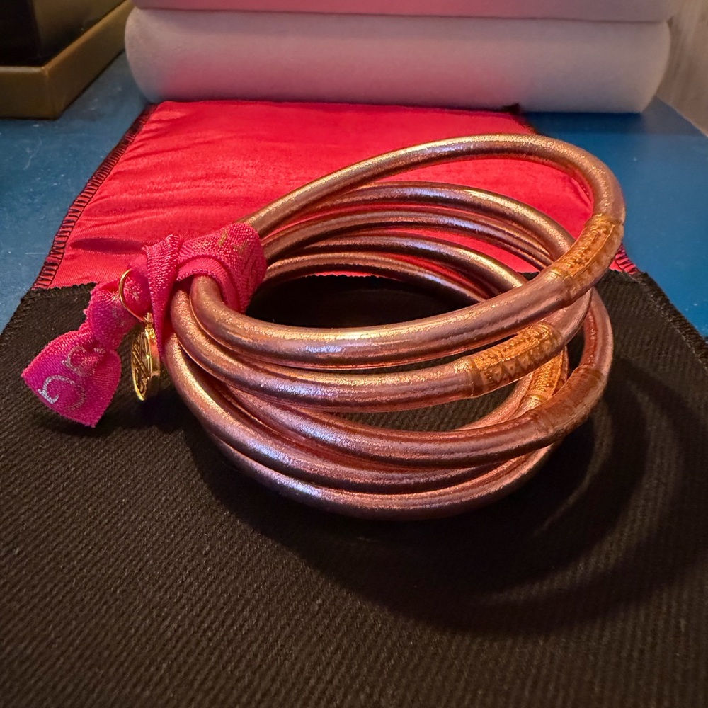 BudhaGirl ROSE GOLD ALL WEATHER BANGLES® (SET OF 6)- SERENITY PRAYER